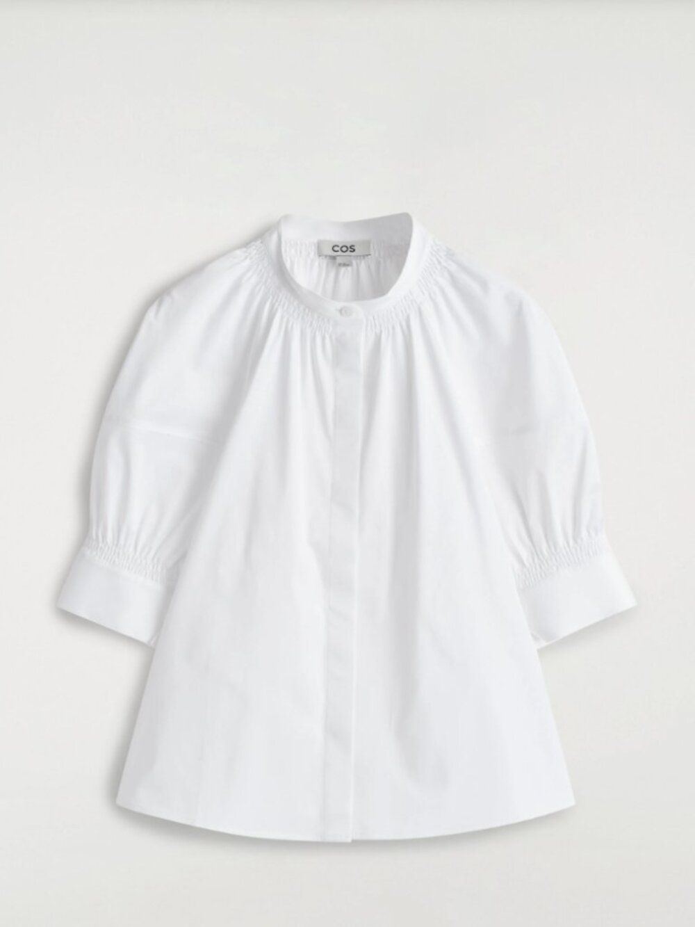 COS SMOCKED PUFF-SLEEVE Button Dpwn BLOUSE